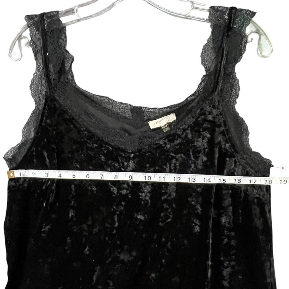 Mystree Y2K Tank Top Womens L Black Crushed Velvet Lace Trim Soft Whimsygoth - Picture 7 of 13